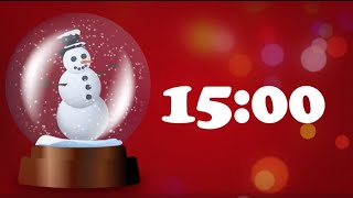 15 Minute Timer Christmas Music Animated Snowman Snow Globe White Numbers on Red [upl. by Bruner]