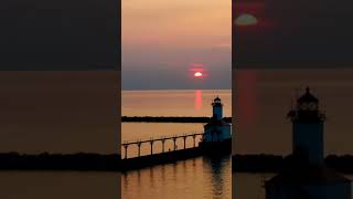 Stunning Sunset Flight Around Michigan City Lighthouse travel [upl. by Reibaj]