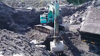 excavator loading into dump truck in sand mining  sand mine [upl. by Eneluj]