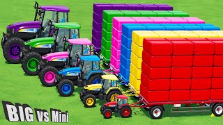 KING OF TRACTORS MINI amp BIG New HOLLAND T7 TRACTORS AND TRANSPORT HAY BALES Farming Simulator 22 [upl. by Tneicniv]