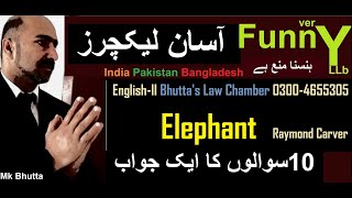 Elephant Raymond Carver QA Summary  in Hindi Urdu  OA Level LLB Part 2 English Bhutta Academe [upl. by Aelaza]