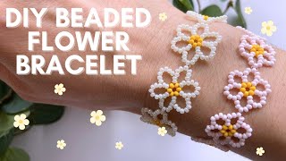 Flower Bracelet Tutorial DIY Beaded Bracelet Seed Bead tutorial 🌸 [upl. by Hueston]