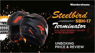 Steelbird SBH17 Terminator Full Face Graphic Helmet in Matt Black Red Motorbike Helmet  Unboxing [upl. by Ermina]