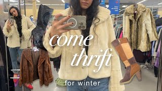 THRIFT WITH ME FOR WINTER  buying every fur jacket at the thrift store [upl. by Kooima]