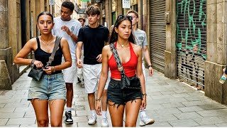 Walking SPAIN 2024 🌴 ☀️ Walking Through Barcelona with Beautiful Girls in the Summer Sun [upl. by Rafferty]