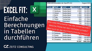 Formatierungen und Berechnungen in ExcelTabellen durchführen Summe Mittelwert Min Max [upl. by Koziarz]