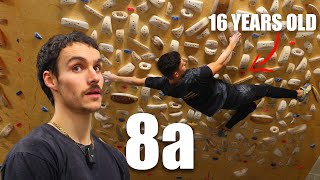 16 Year Old Climbs 8A Indoor Boulder [upl. by Tailor]