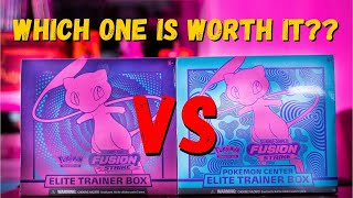 Opening Fusion Strike Comparing Pokemon Center ETB and Regular ETB [upl. by Ymmit667]