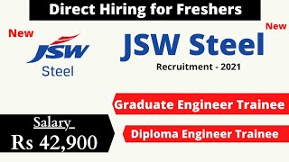 JSW Steel Jobs For Freshers Graduate Engineer TraineeDiploma Engineer Trainee Permanent Job 2021 [upl. by Lissie]