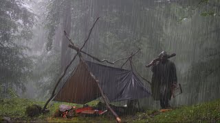 Dark and Gloomy Heavy Rain and  Rainstorm Camping  ASMR [upl. by Cirded]