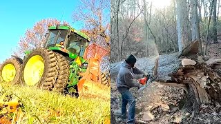 Dangerous Logging Winching a Huge Log With a Tractor Stuck Deep in The Woods [upl. by Rafiq]