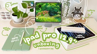 ipad pro 129” m2 unboxing 2023 🤍🌿 apple pencil 2  accessories [upl. by Isaak]