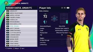 KEDAH DARUL AMAN FC LINEUP 2024 PATCH PES21 S2425 V11 BY CL ESPORT STUDIO PS4PS5 [upl. by Adhamh]