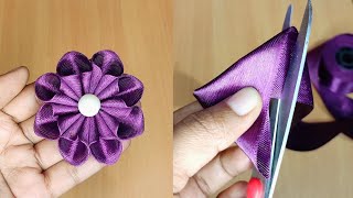 So CUTE How to Make an ADORABLE Ribbon Flower in Just 4 Minutes [upl. by Nnaxor]