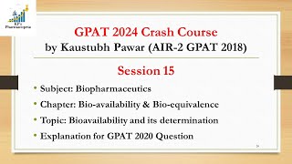 Bioavailability and its types  Biopharmaceutics  GPAT 2024  KPs Pharmacopeia [upl. by Merceer]