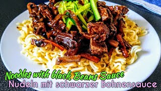 Noodles in Black Beans Sauce  Nudeln mit schwarzer Bohnensauce  Black Noodles Recipe [upl. by Dyna]