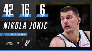 Nikola Jokic drops 42 on Wembanyama and the Spurs  NBA on ESPN [upl. by Siari]