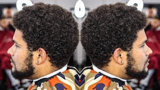 BARBER TUTORIAL MID FADE CURLY TOP BEARD LINE UP [upl. by Ettezyl]