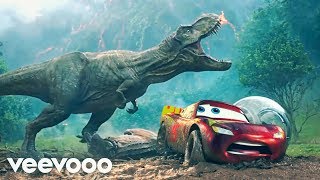 Pixar Cars  Jurassic World TRex Vs Lightning McQueen  Pixarized Cars Jeep [upl. by Yort]