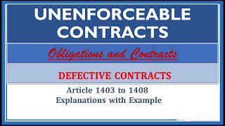 Audio Lecture Unenforceable ContractsArt 14031408 Defective Contracts Obligations amp Contracts [upl. by Munro]