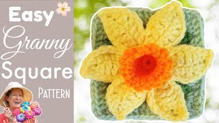 Daffodil 3D Crochet Flower Granny Square  BloomScape CAL 9 [upl. by Nomal951]