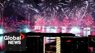 New Year’s 2023 Dubai skies light up with drones fireworks in recordbreaking bid [upl. by Iarised]