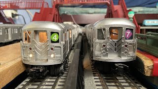 MTH Subway MTA 5Car R62 4 Express Train and 5Car R62A 7 Local Train Action [upl. by Ahgiela778]