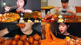 Korean Mukbang Spicy Food Cooking and Eating Spicy Noodles Seafood Chicken Black Bean Noodles [upl. by Ormiston]