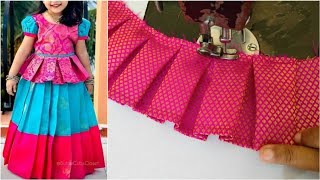 Simple pattu pavadai sattai cutting and stitching easy method Pattu pavadai designs blouse design [upl. by Truda]