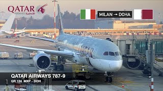 THE MOST IMPRESSIVE ECONOMY ON A DREAMLINER  Qatar Airways 7879  Milan MXP ✈ Doha  Economy [upl. by Nehtanoj878]