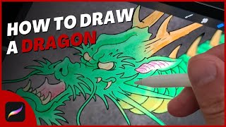 How to Draw a Dragon in Procreate  Japanese Dragon Tattoo Design [upl. by Luben]