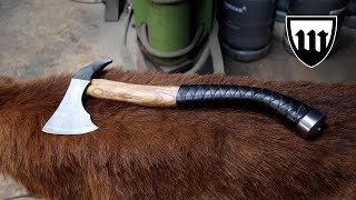 Forging a Damascus viking tomahawk part 3 making the handle [upl. by Melak]