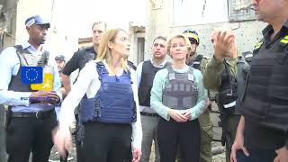 Von der Leyen and Metsola visit the Israeli village destroyed by Hamas near the Gaza border war [upl. by Selhorst837]