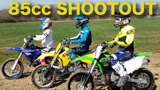 85cc Dirt Bike SHOOTOUT Yamaha YZ 85 vs Suzuki RM 85 vs Kawasaki KX 85  YZ85 RM85 KX85 [upl. by Ned]