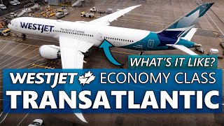 Flying WestJets TRANSATLANTIC ECONOMY CLASS 7879 London to Calgary [upl. by Corso]