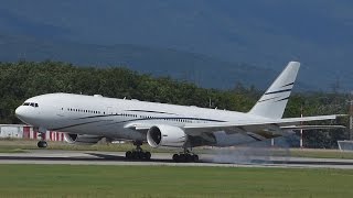 FullHD Mid East Jet Boeing 777200 landing taxi amp takeoff at GenevaGVALSGG [upl. by Micheline]