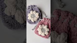 セリアのプリンセスモールでもちもちキラキラ🫧お花の巾着ポーチ編んだよ かぎ針 編み物 crochet 毛糸 ハンドメイド かわいい 100均 セリア ポーチ [upl. by Esilrac]