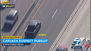 Police chasing carjacking suspect on 91 Freeway near Corona area [upl. by Leena]