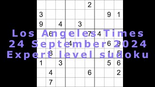 Sudoku solution – Los Angeles Times 24 September 2024 Expert level [upl. by Atilamrac]