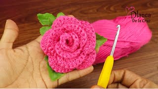 ¡¡Es tan fácil🌺🧶 ¡Lo hice con puntadas básicas de crochet😱 ¡La rosa más hermosa [upl. by Anerbes409]