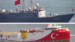 Seismic Research Vessel ORUÇ REİS amp Turkish Gabya Class Frigates Pass Istanbul Strait  Oct 5 2024 [upl. by Norel]