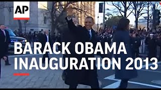 President Barack Obama exited his limousine for the traditional presidential walk in the inaugural p [upl. by Jobe]