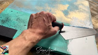 How to paint SIMPLE Abstract  what better tool  Easy multi technique demo  DIY step by step [upl. by Ettinger]