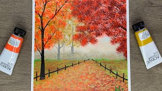 Misty Autumn Pathways  Autumn Painting  Acrylic Painting for Beginners [upl. by Hernardo]