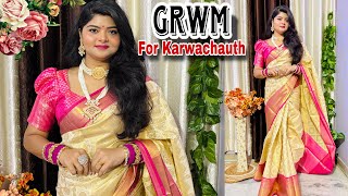 Get Ready With Me For Karwachauth  Easy Karwachauth Makeup Look ft Meesho  Saree From Meesho [upl. by Alegnat494]