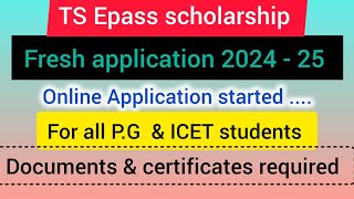 TS EpassScholarship 2024 fresh application startedApplication process certificate requiredTsepass [upl. by Orabla]