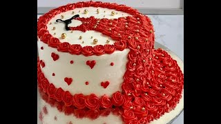 Beautiful Red Rosette bridal 👰dress cake decorations tutorial  HAFSICAKES [upl. by Horatius]