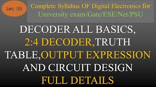 Lec55 Introduction of Decoder and 2 to 4 Decoder Complete Details  DE or STLD  R K Classes Hindi [upl. by Kolivas]