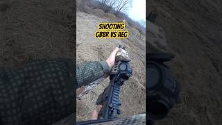 Shooting GBBR vs AEG experience airsoft gbbr funny [upl. by Schuh921]