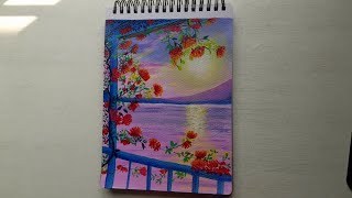 Beautiful Sunset Lake  Acrylic painting tutorial  Step by step [upl. by Evilc]